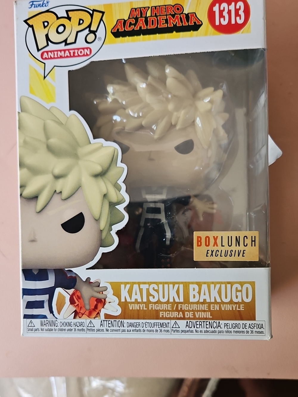 1313 Katsuki Bakugo Funko  Figure Blue and White Logo Box Back Panel